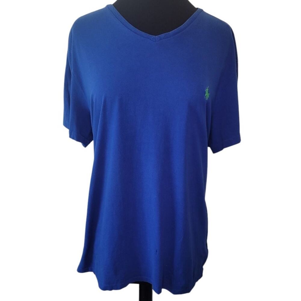Polo Ralph Lauren Blue V-Neck Tee L Preppy Casual Classic